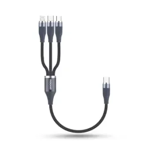 TRIX USB Type C to 3in1 Short (0.3meter)100W Fast Charging Cable, 3Amp Multi Charger Cable for Micro USB, iOS and Type-C Devices, Mobile Tablet PC Laptop Android Smartphone cable (DARK GREY)