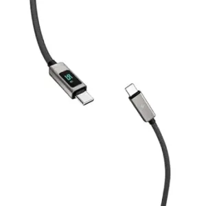 100W Data CC Cable,Type-C to Type-C Fast Charging Cord | LED Digital Display of Power Output and Tough Fiber Braided Cord | Compatible with Smartphones, Laptops, Tablets, and More - Gold
